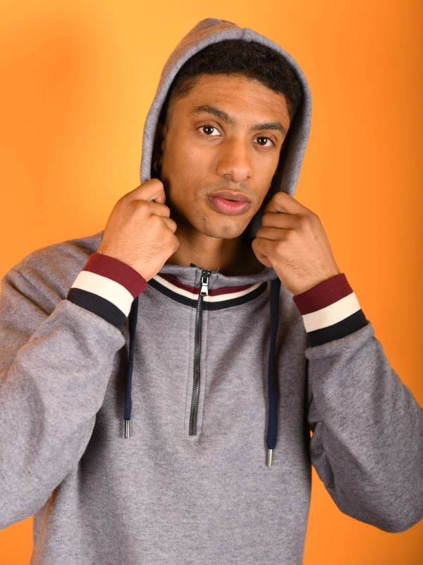 Half-zip hoodie with striped details